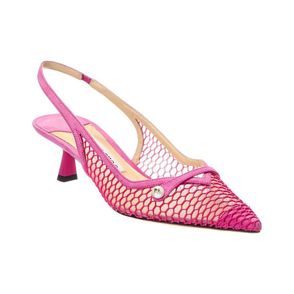 Jimmy Choo Amita 45 Fishnet Mesh & Suede Slingback Pump, Pink